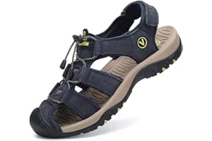FLARUT Sandalias Deportivas Hombres Verano Exterior Senderismo Zapatos Trekking Casual Zapatos de Montaña Cuero Sandalias de Playa