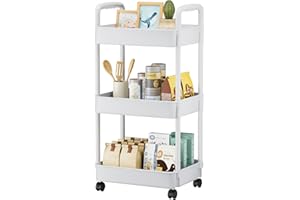 EZ COZY 3-tier Storage Trolley On Wheels - Kitchen Storage Utility Cart Rolling Storage Organiser for Kitchen Bathroom Laundry and Office, White