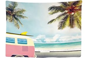 Ulticool – Tapisserie Murale Décorative Chambre - Bus Palmier Soleil Mer Van Life - 200 x 150 cm Grand – Papier Peint Tissu – Tapestry Aesthetic Wall - Décoration Panoramique