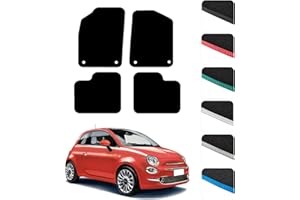 GCM - Car Floor Mats for Fiat 500 2012 To Present (Not Fit hybrid & Electric) Floor Protection - Anti Slip Car Mat with Clips Easy to Clean Car Carpet for All-Weather- Black Edging, Carpet