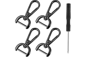 YUEJIESELECTED Lot de 4 Mousquetons Pivotant et 1 Tournevis,Mousqueton Anneau D pour Sacs Bricolage,Sacs à Main,Portefeuille,Bandoulières,Accessoires DIY,Métal Mousqueton Crochets avec Anneau Rotatif à 360° D (Noir)