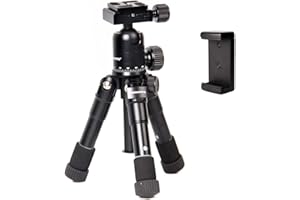CAMBOFOTO Compact Desk Mini Tripod, Aluminum Portable Small Tripod with 360° Ball Head, 1/4 Screw Quick Release Plate, Phone Holder for DSLR/SLR Camera, Smartphone, Load up to 3kg, Weight 0.74kg