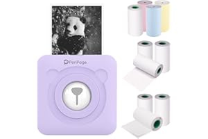 Bisofice A6 Mini Photo Printer, Mini Pocket Thermal Printer Wireless BT Picture Photo Label Memo Receipt Paper Printer AR Photo Function with USB Cable with 9 Rolls Thermal Papers, Purple