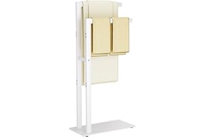 Yawinhe Porte Serviettes sur Pied, Support Salle de Bain, avec 2 Barres, en Acier Inoxydable, pour Vêtements, Couvertures, 40x20x80cm, Blanc, SMJ003W