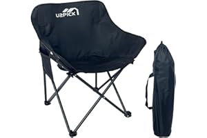 U2PICK Folding Moon Chairs, Portable Comfy Camping Chair Support Up to 160kg with Carry Bag, Lightweight Foldable Outdoor Chair with Cup Holder,Black