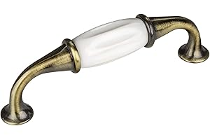 SOTECH SO-TECH® Poignée en Porcelaine JOHANNA Finition Laiton Vieilli blanc Entraxe 96 mm Poignée de Meuble Poignée pour Tiroir