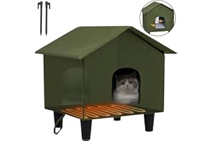 Papettly Katzenhaus für Draußen Winterfest, Erhöhter Boden Katzenhaus für Katzen Outdoor, Katzenhöhle Haustierhaus mit Plüschkissen, Warm Winddicht Wetterfest Katzenhütte für Kätzchen Wildkatze