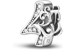 Symretie Pendentif Chiffre 0-9 à Motif en Argent 925 pour Femme, Compatible avec les Bracelets et Colliers de Style Pandora et Européen. Convient aux Femmes et aux Filles.N1
