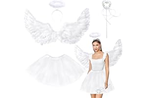 Goenb Skrzydła anioła, skrzydła anioła i halo, kostium anioła, akcesoria z tiulową spódnicą tutu, dla kobiet i dziewcząt, na Halloween, Boże Narodzenie, karnawał, imprezę tematyczną