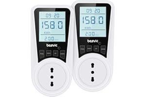 Besvic Misuratore Consumo Elettrico, 3680W Misuratore Consumo di Corrente Elettrica con Schermo LCD Retroilluminato, 7 modalità di Monitoraggio, Protezione da Sovraccarico【2 Pezzi】