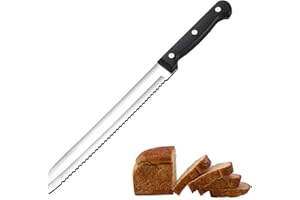 Pleafind Coltello pane, Coltello da pane seghettato e affilato, coltello pane in acciaio inox con manico ergonomico e lama lunga 20 cm, ideale per tagliare pane, pomodori, frutta a guscio duro