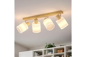 LVWIT Faretti Orientabili con 4 Luci, Faretto da Interno E14, Faretti Orientabili Legno, faretto led soffitto Bianco Interno Vintage per Barra, Salotto,Cameretta, Cucina, Bagno (Lampadine Escluse)