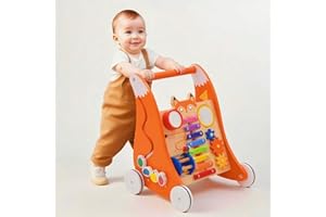 Forroby 2 in 1 Baby Walker Wooden Push Along for Toddlers with Activity Center,Anti-Slip First Steps Learning Walker for Babies with Montessori Game Panel,Gift for Girls and Boys 9 Months+