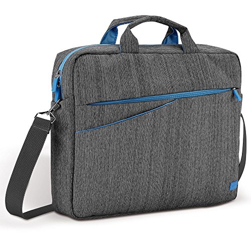 deleyCON Notebooktasche für Notebook / Laptop bis 15,6" (39,5cm) - Tasche/Hülle aus Leinen mit Zubehörfächern und verstärkten Polsterwänden - grau/blau