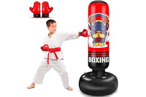 SHZYGQ Inflatable Punching Bag for Kids, 165CM kids Punching Bag with Gloves for Boys & Girls, Kicking Bag Boxing Set for Practicing Karate, Taekwondo, MMA