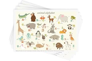 BABEBAY Disposable Stick-on Placemats 40 Pack for Baby & Kids, Restaurant Table Mats 12" x 18" Sticky Place Mats, Toddler Baby Placemat, Animal Alphabet Theme