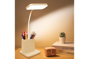 Tihokile Lampe de Bureau Sans Fil, Lampe de Bureau LED avec 3 Niveau de Luminosité, Lampe de Bureau Enfant pour Chambre Livre avec Port de Charge USB/Porte Stylo, Protection des Yeux