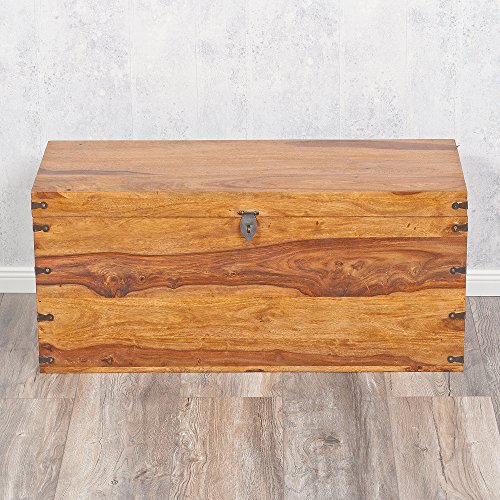Massivholz Truhe TARUN 102cm Stone Akazie Holztruhe Holzkiste Couchtisch - 5