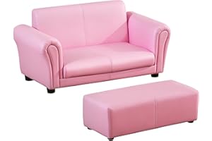 HOMCOM Kindersessel mit Fußhocker, Kindercouch mit Hocker, Kindersofa, Sofa Sessel, Rosa 83 x 42 x 41 cm