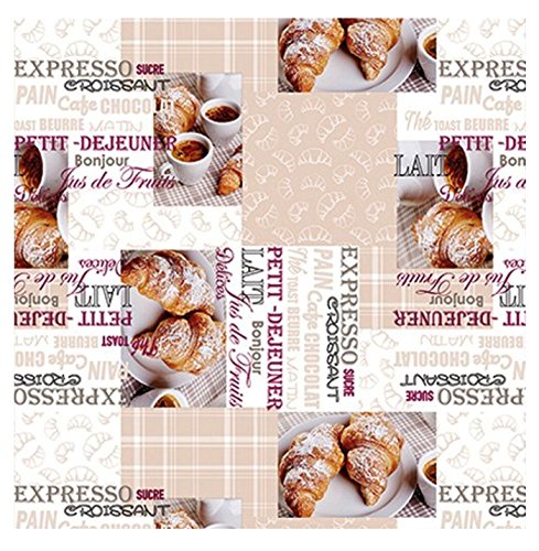 Wachstuch Tischdecke 140cm rund Motiv Kaffee und Croissants, abwaschbar