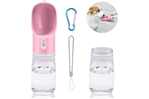 TUNAON Portátil Botella de Agua para Perros Gatos，Multifuncional Botella para Perros，Botella de Agua para Cachorro de Prueba Fugas con Alimentador para Viajar al Aire Libre (Rosa/400ML)
