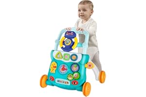 HUOLE Super Trotteur Parlant, Trotteur Bébé Pliable, Jouet 2 En 1 Pousser pour Bébé avec Musique, Centre D'activités Éducatives Multifonctionnel pour Enfants Filles Garçons 9M+ -40 * 32 * 40.5 cm-vert