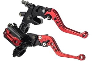RUNQIN OUTDOOR Bremskupplungs Hauptzylinder Reservoirhebel, Kupplungshebel Set Motorrad Bremshebel 7/8 Zoll Universal, Griff Kupplungshebel Set Obere Pumpe Hydraulisch Verstellbare Bremse (Rot)