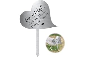 Onperpoe Grabstecker Edelstahl Grabschmuck Herz mit Spruch Du Fehlst. Gestern. Heute. Morgen. Immer! Grabdekoration Wetterfest Persönliche Friedhof Grabdeko Grabgestecke Grabschmuck 28×12 cm