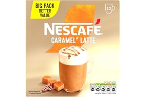NESCAFÉ Latte Caramel Instant Gold Coffee 12 x 17g Sachets, 100 percent Responsibly Sourced Coffee (Pack of 1)
