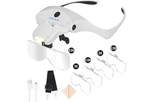 MeYuxg Lupa ze światłem, lupa do czytania, akcesoria do malowania diamentowego, mocowanie głowy, okulary lupy, ładowanie przez USB, 4 diody LED do majsterkowania, oceny biżuterii i czytania