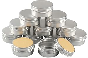 BPZXL 12 Pezzi Rotonda Contenitore in Alluminio da 50ml Argento con Tappo a Vite Vaso Barattolo Cosmetico Contenitori per Balsamo DIY Labbra Cosmetici Candele