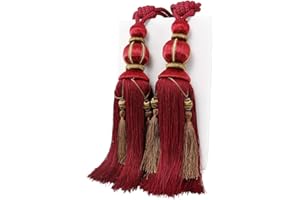 ‎YUNNASI YunNasi 1 Paar Vorhang-Raffhalter aus Seil handgefertigt Quaste Vorhanghalter Fenster-Drapier-Raffhalter Seil für Zuhause Büro Dekoration,Rot