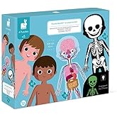 Janod - Coffret 4 Puzzles Géants sur le Corps Humain - 50, 75 et 100 Pièces - Cartes Éducatives en 12 Langues - Découverte du