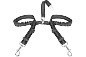 SlowTon Cinturón de Seguridad Coche Perro, 2 Perros sin enredo Cinturón de Seguridad elástico Duradero para el Coche, Ajustable Reflectante Seguro Doble Perro Coche arnés Divisor para Viajar