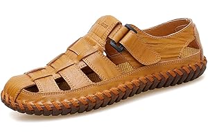 Moodeng Sandales Homme Cuir d'été Fermé Sandales de plage sportives de randonnée pour hommes