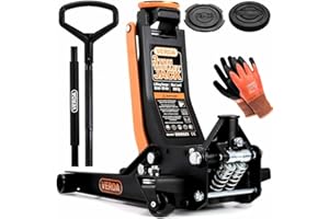 VERDA Hydraulischer Wagenheber 3T 80-500 mm mit Schmiernippel & Doppelkolben, 2X Gummi Doppelpumpsystem Extra Flacher PKW Rangierwagenheber hydraulik Auto Heber, Montagehandschuhe, schwarz SN8021