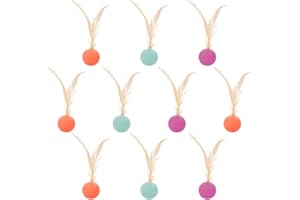 Cretvestsar Cat Bouncy Balls With Feathers - 10Pcs 2.5Cm Rubber Interactive Cat Play Balls Toys for Cats Indoor Playtime Solo Play Exercise Chasing Games, Random Colors