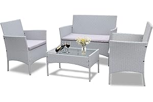 ‎BIGZZIA bigzzia Rattan Gartenmöbel Set, 4 Teilig, Rattan Möbel Sofa, Webereide, inkl. 2 Sessel, 1 Doppelsitz-Sofa und 1 Tisch