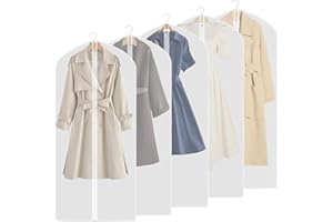 AMZJIMTOP Garment Bags - Clothes Covers 5 Pcs Dustproof Suit Bag Covers, Waterproof Moth Proof Coat Bag with Zip, Translucent Dress Cover Anti-Mite Breathable Protector for Wardrobe Storage and Travel 60x160cm