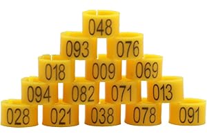 Farm & Ranch Anneaux pour pattes d’oiseaux avec numéro 001–100 de 8 mm de diamètre - Pour pigeons, poussins, perroquets, canards (Jaune)