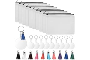 EXCEART 1 Set Blank DIY Craft Bag Sublimation Cosmetic Bags Canvas Pencil Case Acrylic Round Tags Heat Transfer Makeup Bags with Keychains Tassels for DIY Crafts