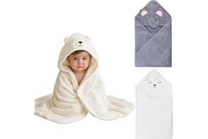 JNGTKL Baby Towel, 2 Pack 80x80cm Baby Bath Towels Newborn, Gray and White，Soft and Absorbent Hooded Baby Towel for Bath Time, Outings and Play，Hooded Towels