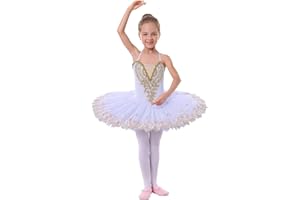 IBTOM CASTLE Fille Sans Manches Robe Ballet Brodée de Plumes Justaucorps Gymnastique Patinage Ballet Tutu Costume de Danse Enfant Ballerina 4-14 Ans