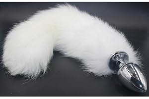 Analplugg rävsvans lång sexleksak analplugg rostfritt stål set (liten, mitten, stor) metall analplugs för nybörjare män kvinnor sexig vit fuchshaa (L)