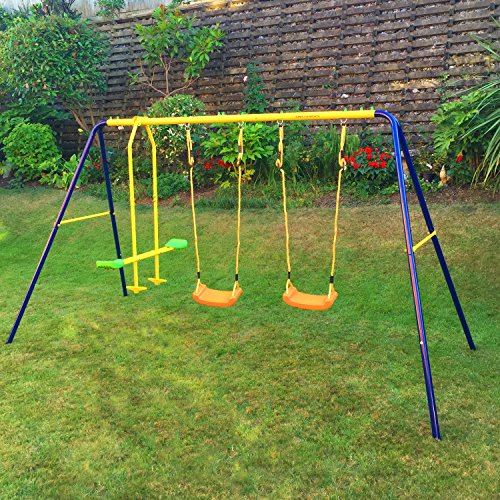 Garden Swing Set Childrenâ€™s Outdoor Playset 2 Swings 1 Glider Jump Star Sports