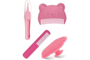 SCJJZ Pettine Neonato,4 pcs Spazzola per Neonati Set Pettine e Spazzola Neonato Spazzola Neonati in Silicone Spazzola per Massaggio per Bambini e Neonati Crosta Lattea e Regalo per Registro