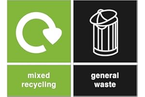 Grizzly Recycling Bin Stickers - Self Adhesive PVC - Pack of 2 Signs - General Waste and Mixed Recycling - 150mm x 100mm