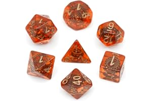 cusdie 7-Die DND Dice, Polyhedral Dice Set Filled with Gears, for Role Playing Game Dungeons and Dragons D&D Dice (Red Copper)