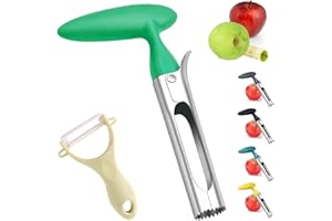 NUYOAH Drylownica do jabłek, stal nierdzewna, z ostrym ząbkowanym ostrzem i ergonomicznym uchwytem kątowym do usuwania jabłek lub gruszek, narzędzie do usuwania rdzeni, do domu, kuchni (zielona)
