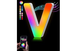 KIMIMARA Luci a LED con lettere alfabeto – Luce a LED con alimentatore USB, controllo app musica sincronizzabile per compleanno, Natale, matrimonio, feste, San Valentino e festival, decorazione（V）
